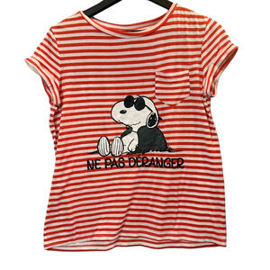 Peanuts Snoopy Red White‎ Striped Tee Woman